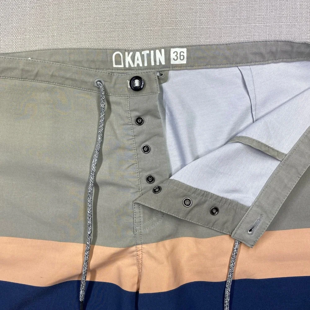 Katin Mens Colorblock Board Shorts Sage Peach Navy Blue Size 36 Swim Trunks